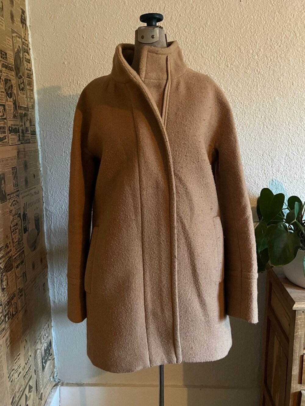 J.Crew Camel Wool Blend Zip Front Overcoat